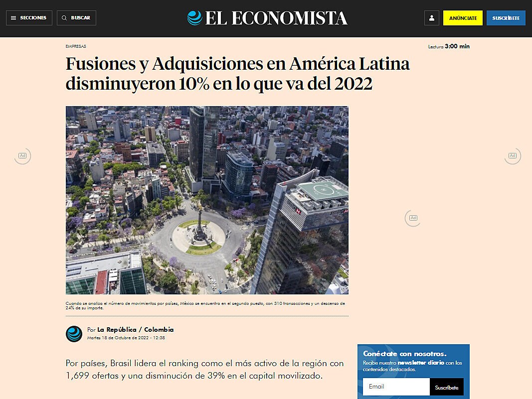 Fusiones y Adquisiciones en Amrica Latina disminuyeron 10% en lo que va del 2022